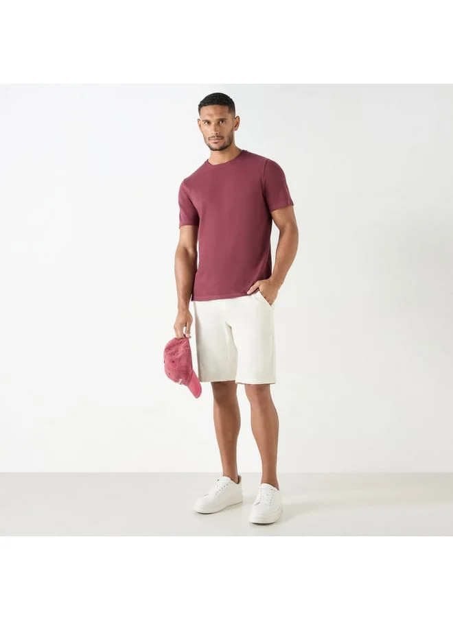 Iconic Iconic Textured Crew Neck T-Shirt with Short Sleeves