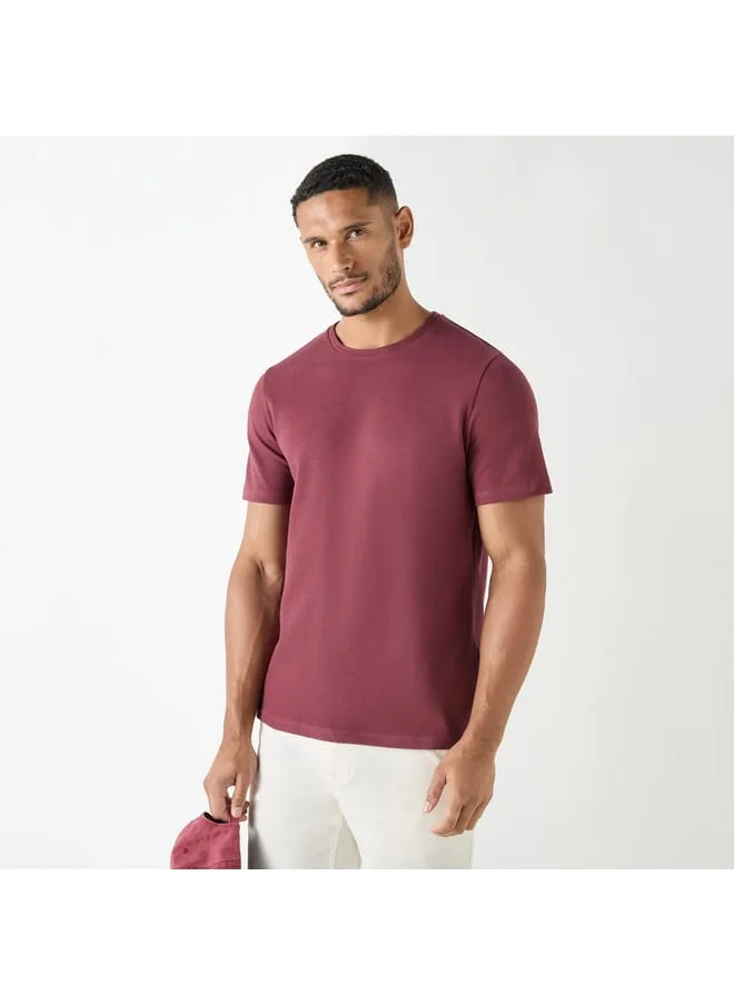 Iconic Iconic Textured Crew Neck T-Shirt with Short Sleeves