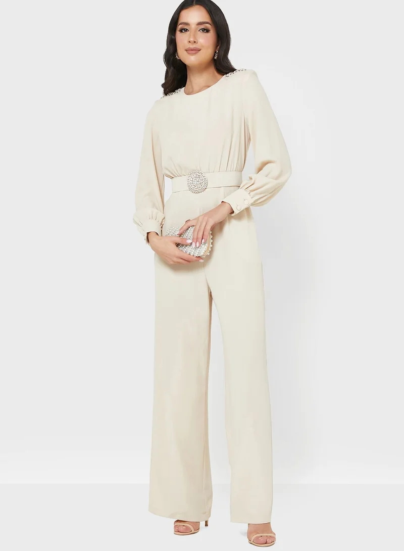 BERTY Wide Leg Floral Belted Jumpsuit