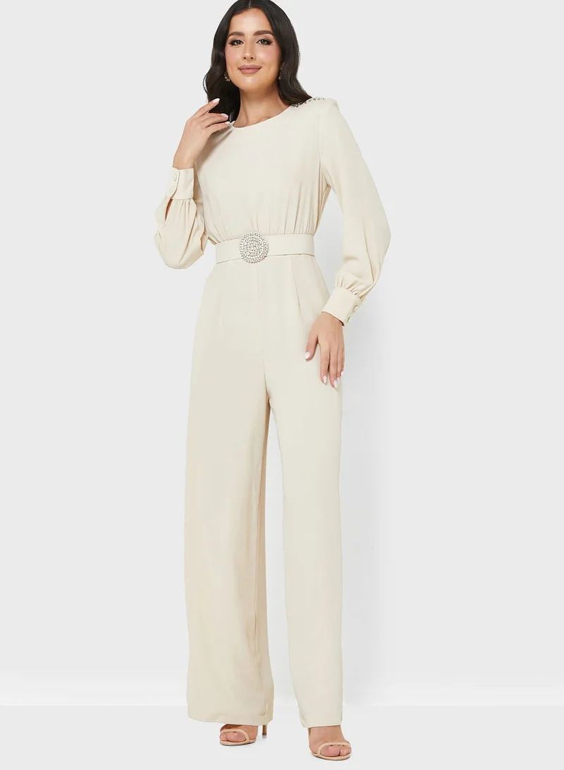 BERTY Wide Leg Floral Belted Jumpsuit