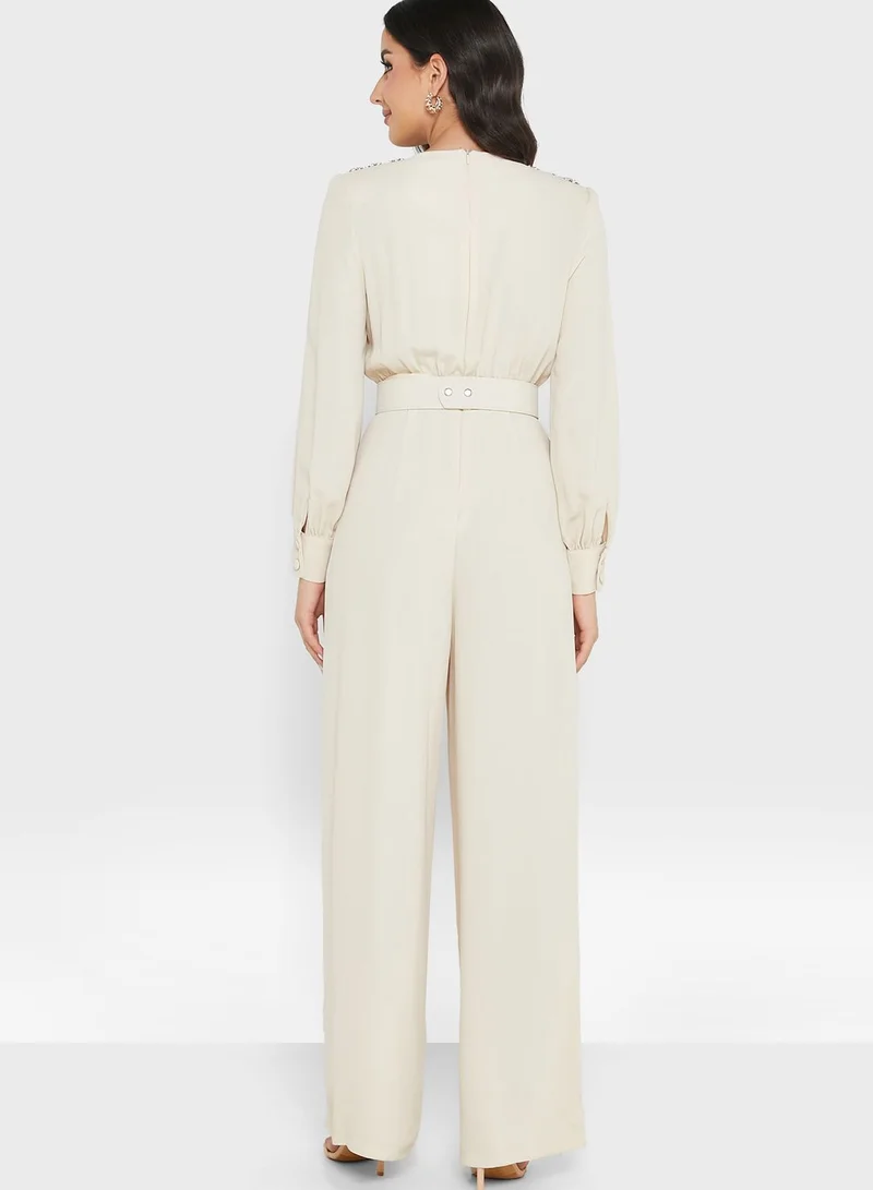 BERTY Wide Leg Floral Belted Jumpsuit
