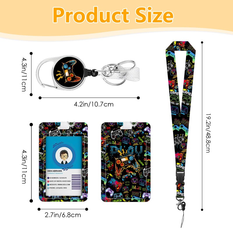 NIWPKDCE Gamepad Badge Holder with Boys Lanyard, Game ID Badge Holder with Retractable Reel Clip and Keychain, Gamer Vertical Identity Card Cover Case Protector for Nurse Lovers - Image 5