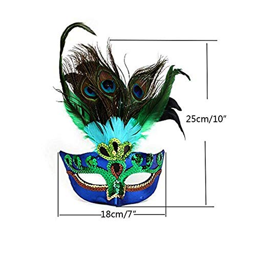 luckygift Halloween Womens Peacock Feather Mask Masquerade mask, Mardi Gras Mask Women Party Fancy Dress Costumes Venetian Mask Blue - Image 5