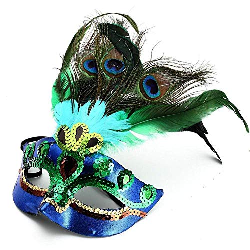 luckygift Halloween Womens Peacock Feather Mask Masquerade mask, Mardi Gras Mask Women Party Fancy Dress Costumes Venetian Mask Blue - Image 4