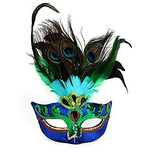 luckygift Halloween Womens Peacock Feather Mask Masquerade mask, Mardi Gras Mask Women Party Fancy Dress Costumes Venetian Mask Blue - Image 3