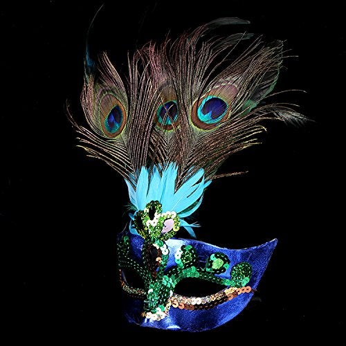 luckygift Halloween Womens Peacock Feather Mask Masquerade mask, Mardi Gras Mask Women Party Fancy Dress Costumes Venetian Mask Blue - Image 2