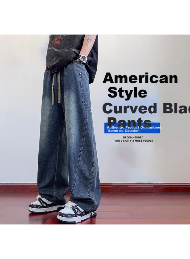 Wassup Sohot Men's Denim Jeans Autumn High Street Loose Straight American Trendy Plus Size Casual Pants Black XL - Image 4