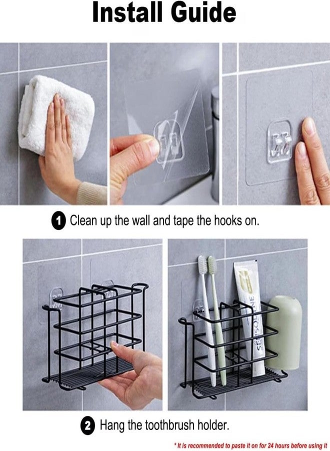 KYMIO Bathroom Toothbrush Holder Wall Mounted Adhesive Toothpaste Organizer Bathroom Accessories Stand Rust Proof Metal Storage Rack for Tooth Brush Cup Razor Comb Bathroom Shelf - Image 5