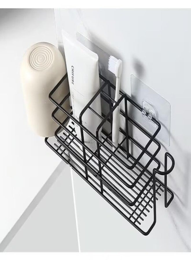 KYMIO Bathroom Toothbrush Holder Wall Mounted Adhesive Toothpaste Organizer Bathroom Accessories Stand Rust Proof Metal Storage Rack for Tooth Brush Cup Razor Comb Bathroom Shelf - Image 4