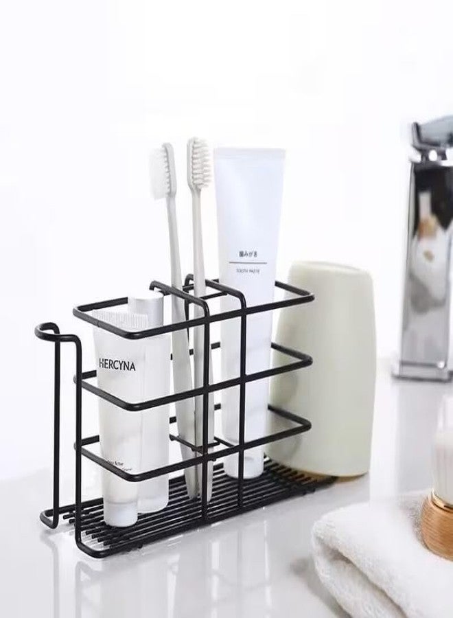 KYMIO Bathroom Toothbrush Holder Wall Mounted Adhesive Toothpaste Organizer Bathroom Accessories Stand Rust Proof Metal Storage Rack for Tooth Brush Cup Razor Comb Bathroom Shelf - Image 3