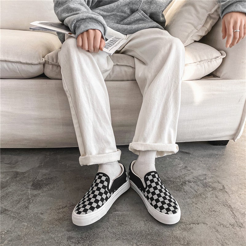 Black and White Checkered Canvas Low Top Sneakers - Image 2
