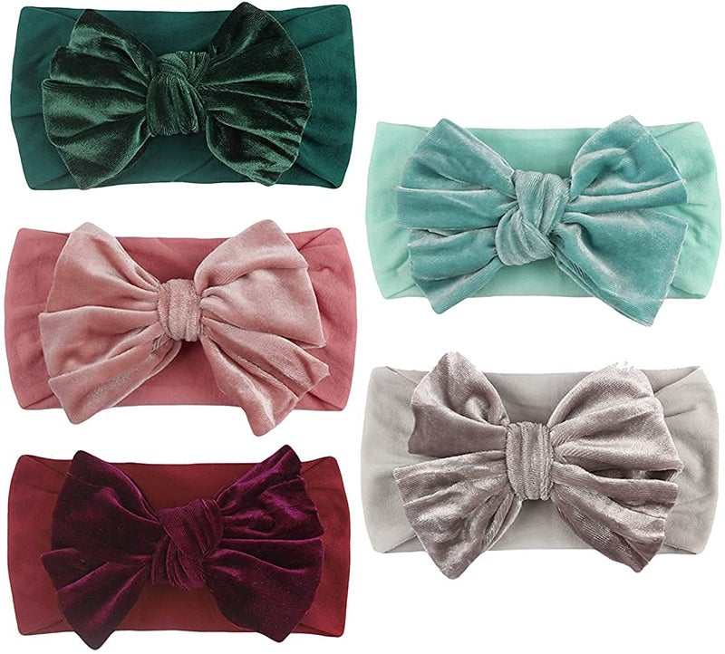 WHISKET Band Velvet Headband Bows Turban Head Wrap Hair Bands for Baby Girls, Toddlers and Girls [pack of 2]- Multicolor - Image 5