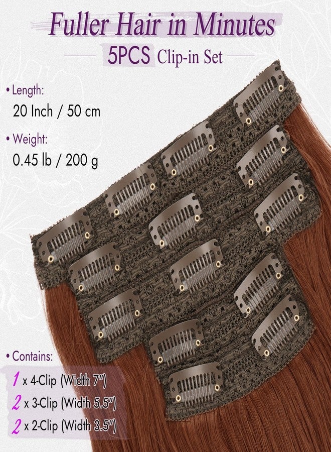 BARSDAR Medium Auburn Clip in Hair Extensions - 20 Inch Loose Wavy Clip in Hair Extensions for Women, 5 PCS Thick Layered Lace Weft Voluminous Easy Wear Soft Synthetic Auburn Hairpieces - Image 2