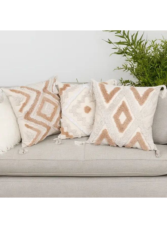 Boho Embroidery Tufted Pillow Covers 12x20 Inch Set Of 2 Neutral Couch Decor - Image 2