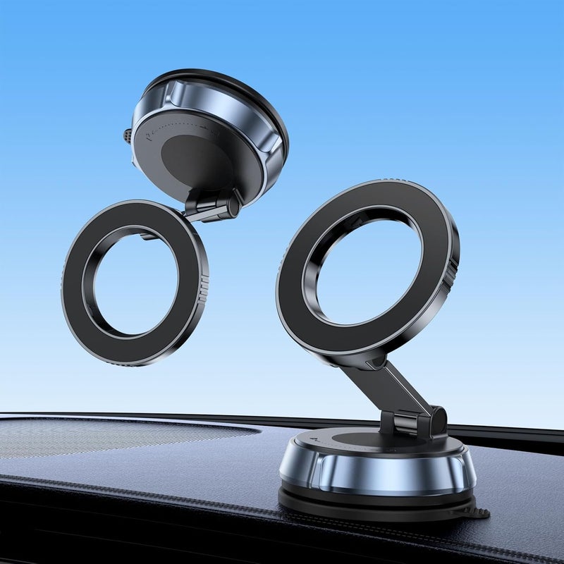 KASTWAVE Vacuum Magnetic Phone Holder for Car, Suction Cup Phone Mount, 360 Degree Foldable Metal Strut Car Mount, Magnet Cars Mounts for All Smartphones & All Vehicle - Image 1