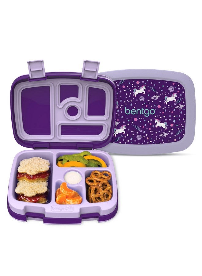 بنتجو صندوق غداء للأطفال من Bentgo Kids Prints، مقاوم للتسرب، بخمسة أقسام، بتصميم بينتو - أحجام مثالية للحصص للأعمار من 3 إلى 7 سنوات، متين، مقاوم للسقوط، آمن للاستخدام في غسالة الأطباق، ومصنوع من مواد خالية من مادة BPA (وحيد القرن) - Image 1