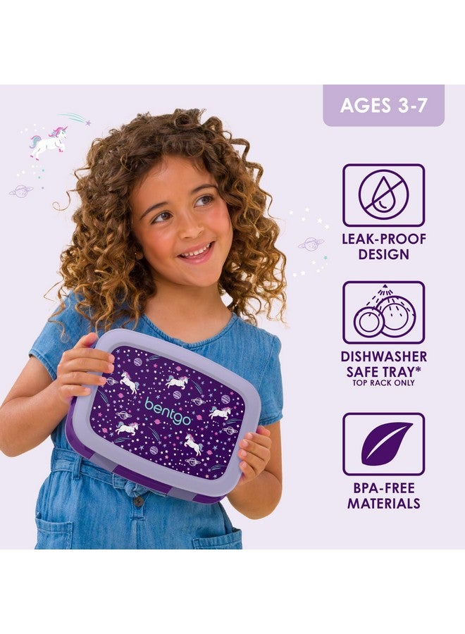 بنتجو صندوق غداء للأطفال من Bentgo Kids Prints، مقاوم للتسرب، بخمسة أقسام، بتصميم بينتو - أحجام مثالية للحصص للأعمار من 3 إلى 7 سنوات، متين، مقاوم للسقوط، آمن للاستخدام في غسالة الأطباق، ومصنوع من مواد خالية من مادة BPA (وحيد القرن) - Image 3