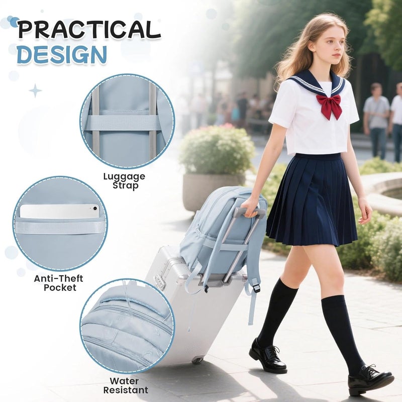 HYC00 School Backpack Womens, Causal Travel School Bags 14 Inch Laptop Backpack for Teenage Girls Lightweight Rucksack Water Resistant Bookbag College Boys Men Work Daypack - Image 4
