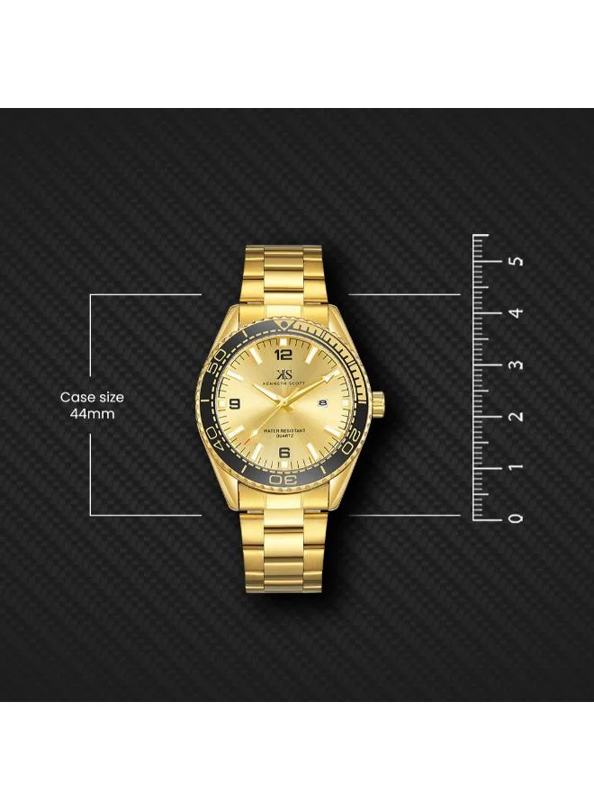 Kenneth Scott Champagne Men's Stainless Steel Analog Watch K23024-GBGCB - 44 mm for Men | Best Price UAE