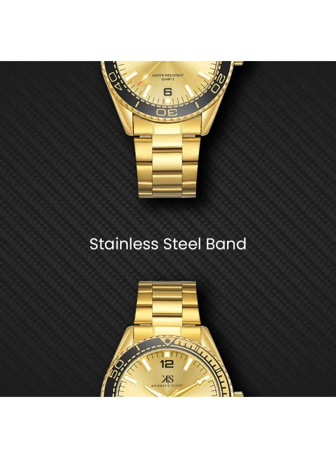 Kenneth Scott Champagne Men's Stainless Steel Analog Watch K23024-GBGCB - 44 mm for Men | Best Price UAE
