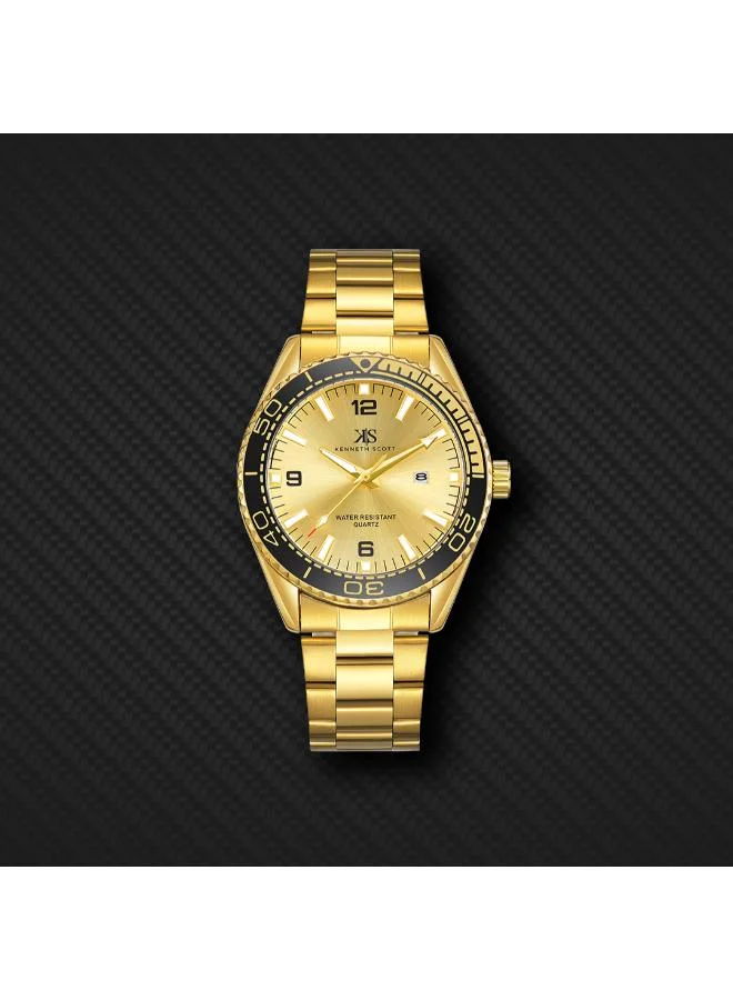 Kenneth Scott Champagne Men's Stainless Steel Analog Watch K23024-GBGCB - 44 mm for Men | Best Price UAE