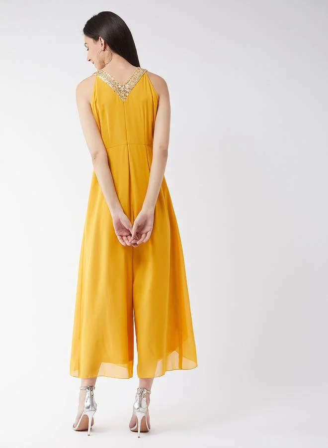 Miss Chase Front Sequin Detail Sleeveless Wide Leg Jumpsuit by Styli