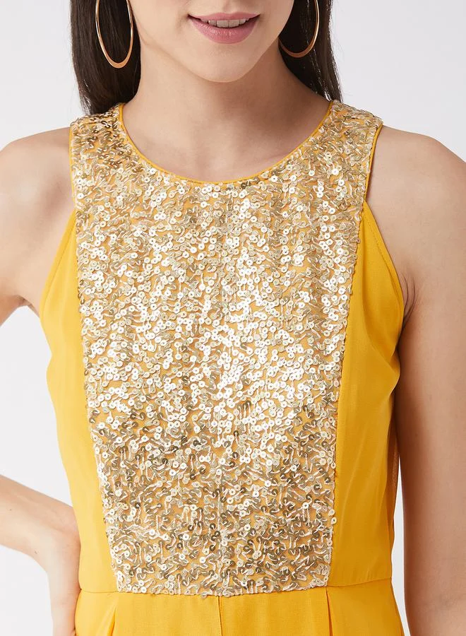 Miss Chase Front Sequin Detail Sleeveless Wide Leg Jumpsuit by Styli