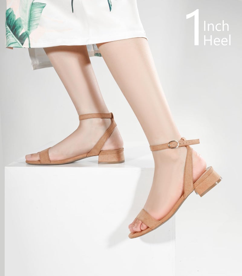Ankis Black Nude White Gold Women Sandals Comfortable Walking Strappy Open Toe Sandals for Women Dressy Summer 1 Inch Low Block Heel Flat Adjustable Ankle Strap Shoes - Image 3