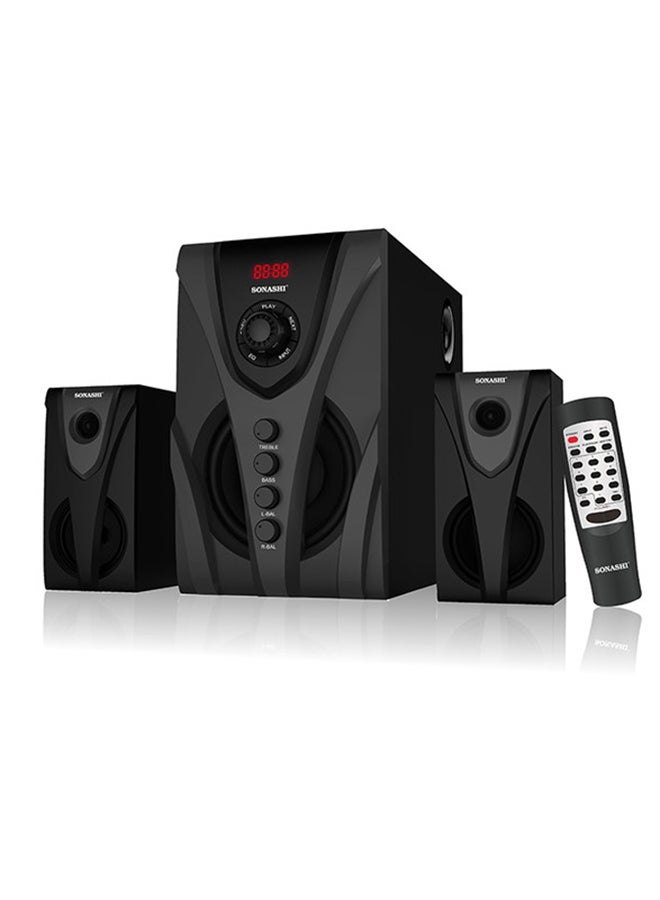SONASHI 2.1 Multimedia Speaker Home Theatre System With Hi-Fi Surround Sound Fm Radio, Bluetooth, Usb, Sd Card Reader, Led Display Functions Powerful Sub-Woofer With Full Remote Control Audio And Video SHS-2103N Black - Image 1