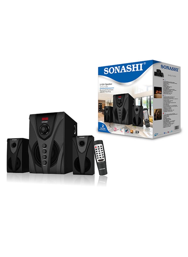 SONASHI 2.1 Multimedia Speaker Home Theatre System With Hi-Fi Surround Sound Fm Radio, Bluetooth, Usb, Sd Card Reader, Led Display Functions Powerful Sub-Woofer With Full Remote Control Audio And Video SHS-2103N Black - Image 5