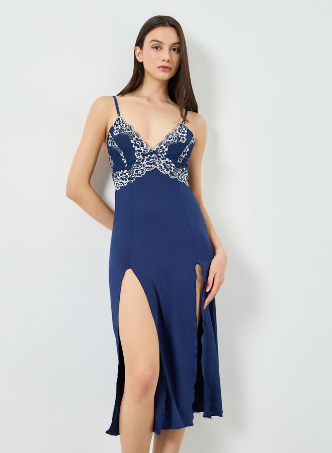 Take Two Navy Blue Lace Slip Dress - Image 1