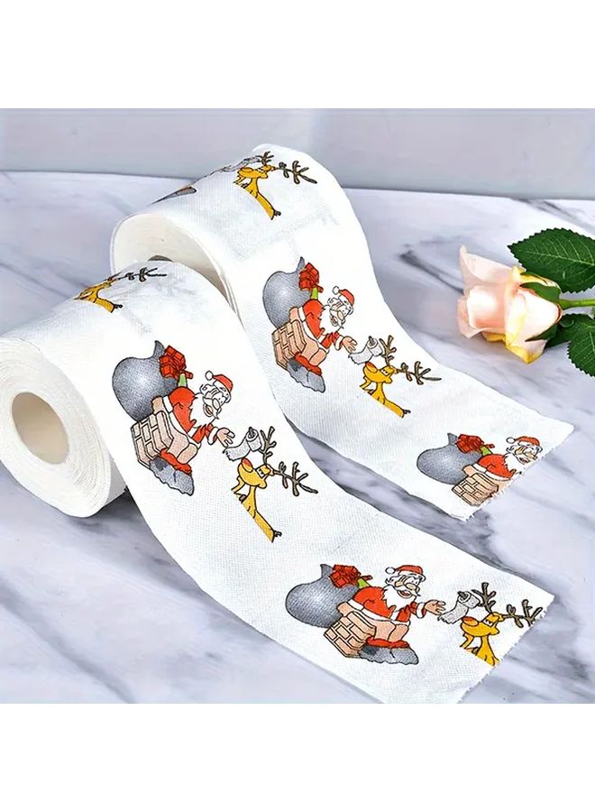 كرسمس بابا نويل ورق تواليت 3.94 × 3.94 بوصة أبيض أحمر أخضر ديكور عطلة - Image 3