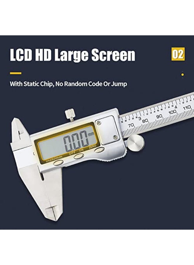 Digital Calipers .6-8 inch/150-200mm Micrometer Measuring Tool, Electronic Digital Caliper With Stainless Steel Body,mm/Inch Conversion, Auto Off Featured Vernier Caliper. - Image 4
