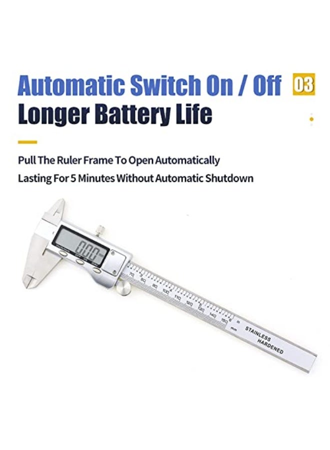 Digital Calipers .6-8 inch/150-200mm Micrometer Measuring Tool, Electronic Digital Caliper With Stainless Steel Body,mm/Inch Conversion, Auto Off Featured Vernier Caliper. - Image 5