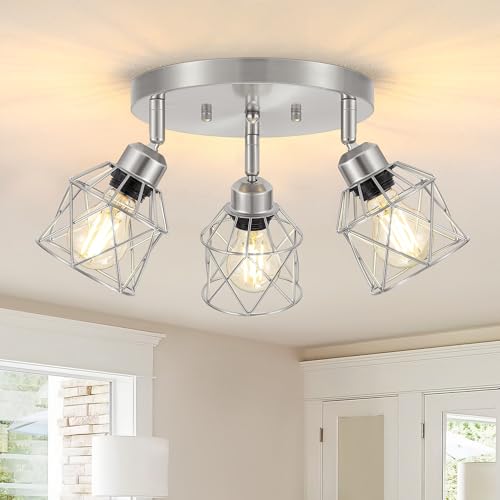 Baocuz 3-Light Brushed Nickel Semi Flush Mount Ceiling Light, Adjustable Kitchen Light Fixtures Ceiling Mount E26 Base Multi-Directional Silver Ceiling Spot Lights for Hallway Farmhouse Foyer - Image 1