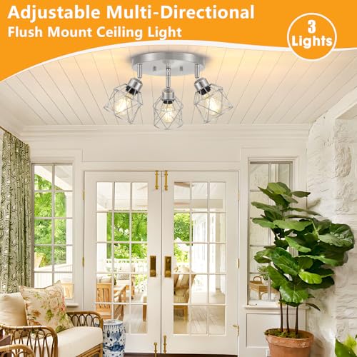Baocuz 3-Light Brushed Nickel Semi Flush Mount Ceiling Light, Adjustable Kitchen Light Fixtures Ceiling Mount E26 Base Multi-Directional Silver Ceiling Spot Lights for Hallway Farmhouse Foyer - Image 5