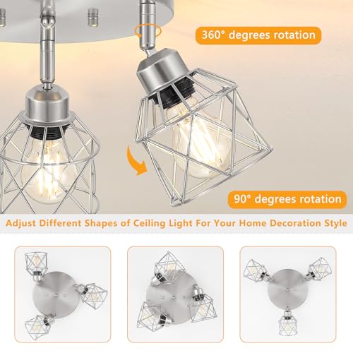 Baocuz 3-Light Brushed Nickel Semi Flush Mount Ceiling Light, Adjustable Kitchen Light Fixtures Ceiling Mount E26 Base Multi-Directional Silver Ceiling Spot Lights for Hallway Farmhouse Foyer - Image 3
