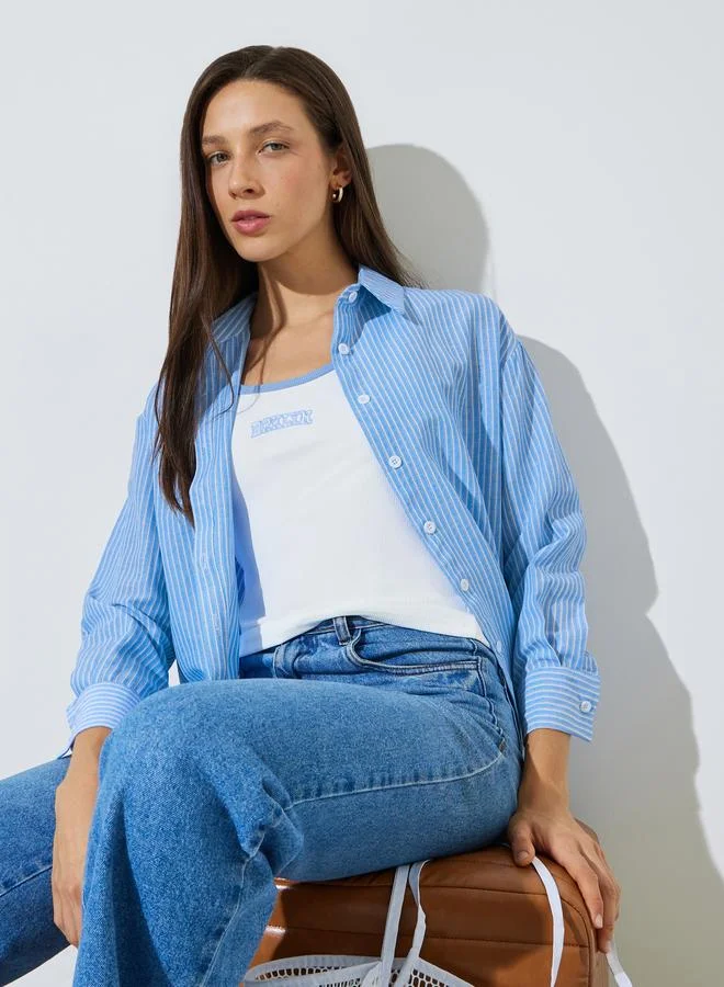 Styli Blue Pack of 2 - Striped Long Sleeve Shirt and Tank Set for Women | Best Price UAE
