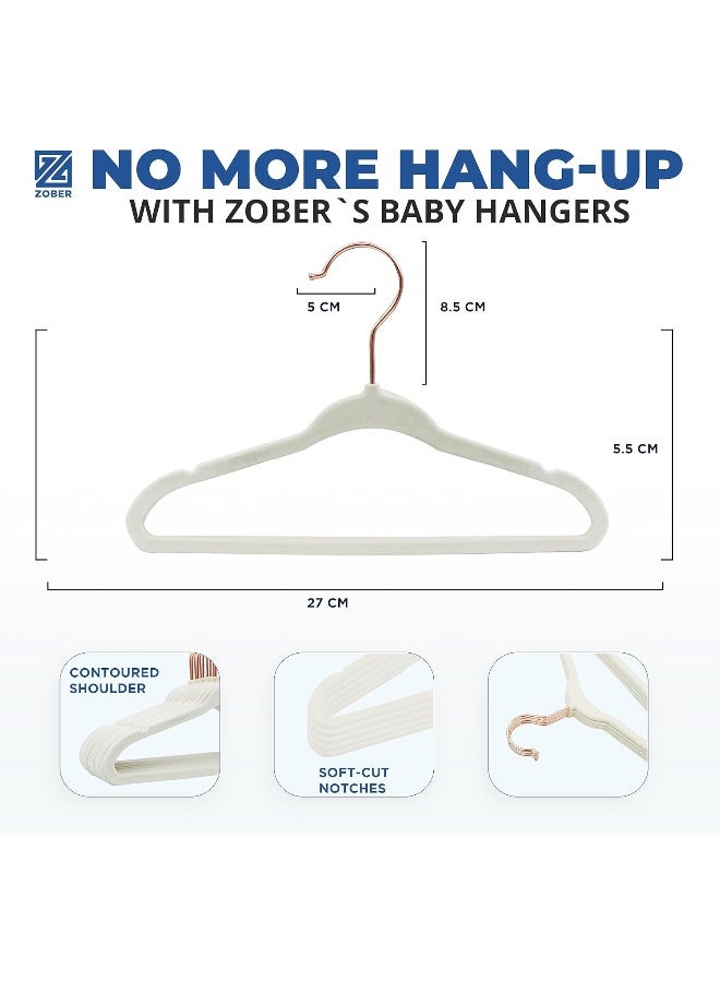 ZOBER Non Slip Rose Gold Hook Baby Velvet Hangers For Closet Toddler Hangers For Shirts, Pants & Dresses Swivel Hook - Durable Infant Hangers W/Notches (30 Pack, Beige) - Image 2