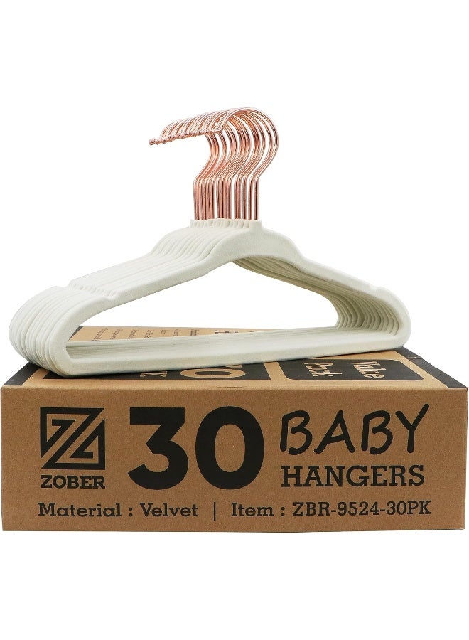 ZOBER Non Slip Rose Gold Hook Baby Velvet Hangers For Closet Toddler Hangers For Shirts, Pants & Dresses Swivel Hook - Durable Infant Hangers W/Notches (30 Pack, Beige) - Image 5