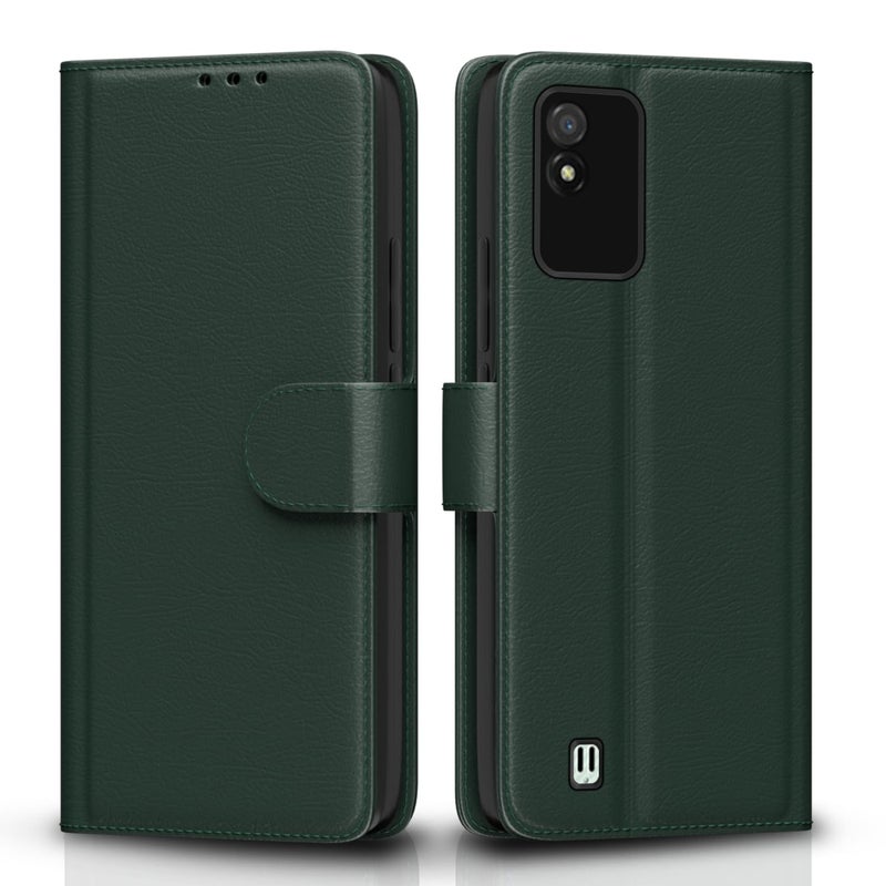 Pikkme Flip Cover for Realme Narzo 50i Leather Finish | Inside TPU with Card Pockets | Wallet Stand and Shock Proof | Complete Protection Flip Case(Green) - Image 1