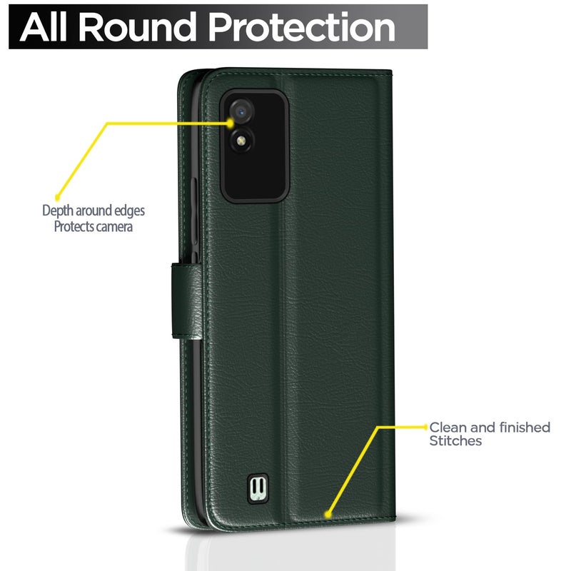 Pikkme Flip Cover for Realme Narzo 50i Leather Finish | Inside TPU with Card Pockets | Wallet Stand and Shock Proof | Complete Protection Flip Case(Green) - Image 4