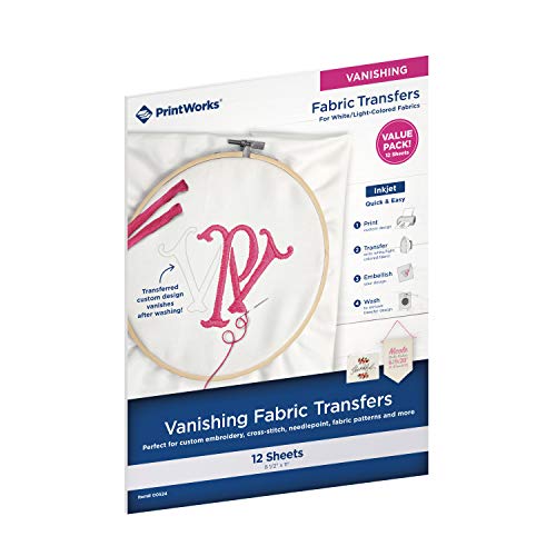 PrintWorks Water Soluble Embroidery Paper 8.5" x 11" - 12 Sheets - Made in The USA - Dissolvable Inkjet Printable Embroidery Transfer Paper - Stitch Patterns by Hand or with a Machine (00524) - Image 1