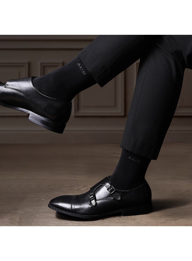 Aun Men's Business Gentleman Mid-calf Socks Antibacterial Deodorant 2 Black 2 Dark Gray 2 Light Gray - Image 1