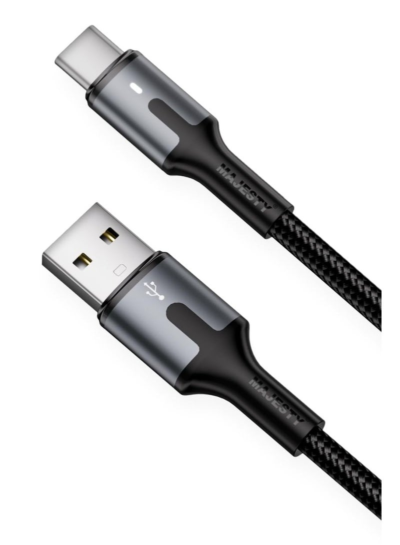 Majesty USB-A to USB-C Charger Cable Braided Fast Charging Cord 45W (15V/3A) Compatible with Samsung, MacBook Pro, Nintendo Switch and More - Black 1M - Image 1