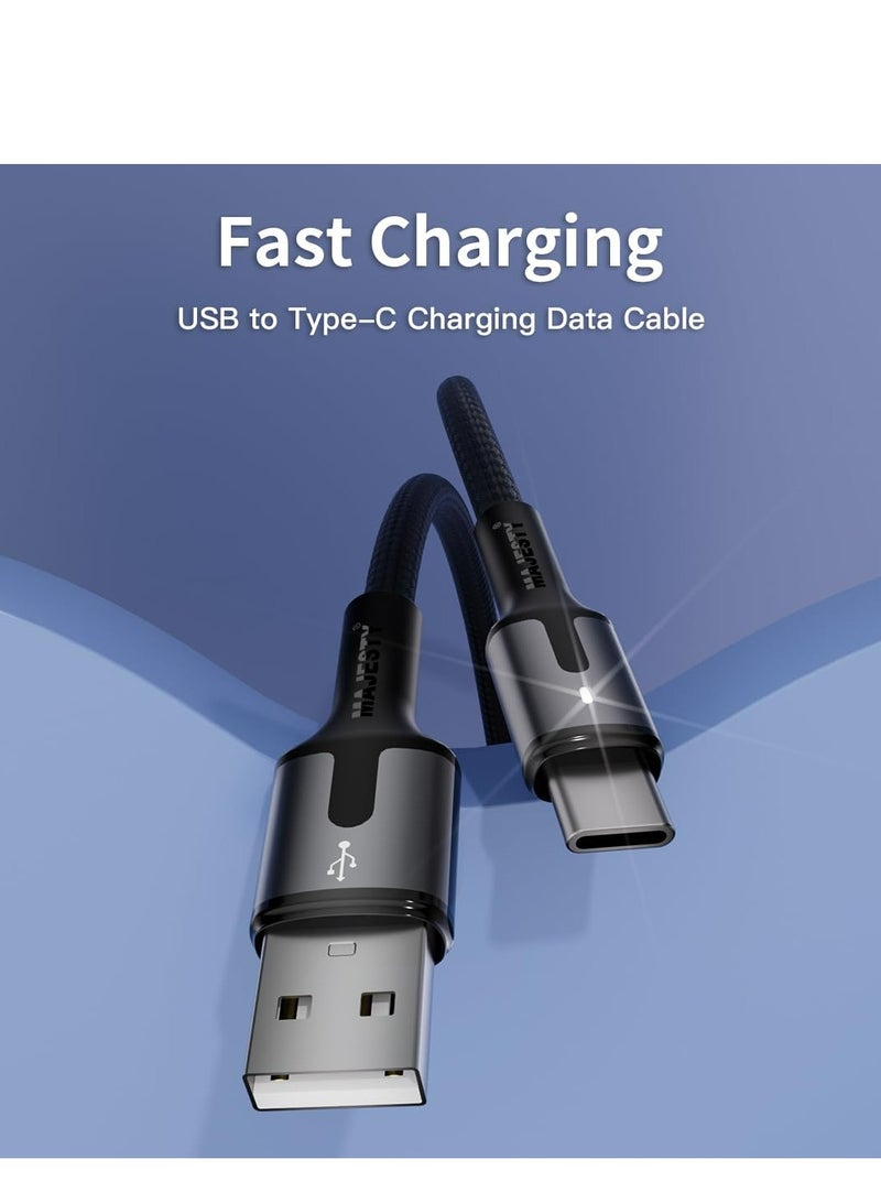 Majesty USB-A to USB-C Charger Cable Braided Fast Charging Cord 45W (15V/3A) Compatible with Samsung, MacBook Pro, Nintendo Switch and More - Black 1M - Image 3