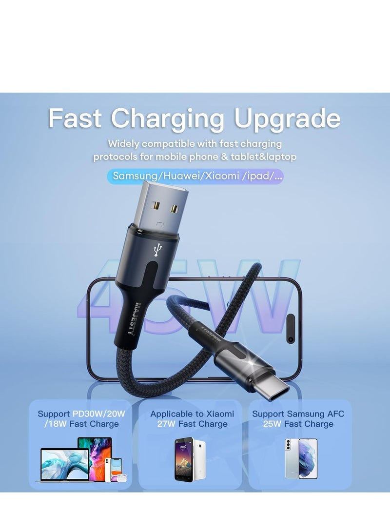 Majesty USB-A to USB-C Charger Cable Braided Fast Charging Cord 45W (15V/3A) Compatible with Samsung, MacBook Pro, Nintendo Switch and More - Black 1M - Image 2