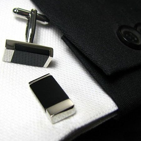 Peluche Silver and Black Onyx Stone Cufflinks for Men - Image 2