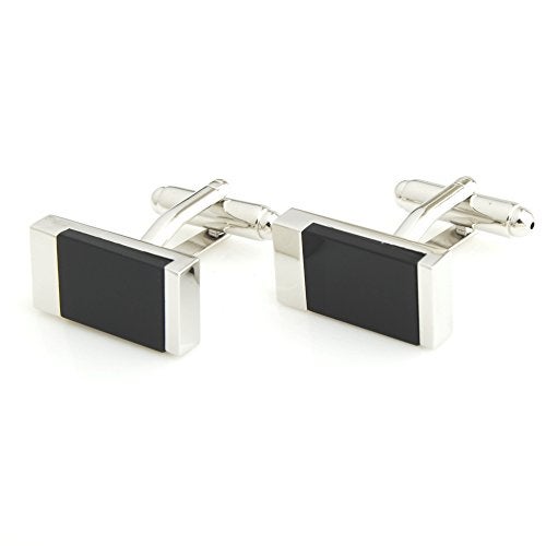 Peluche Silver and Black Onyx Stone Cufflinks for Men - Image 1