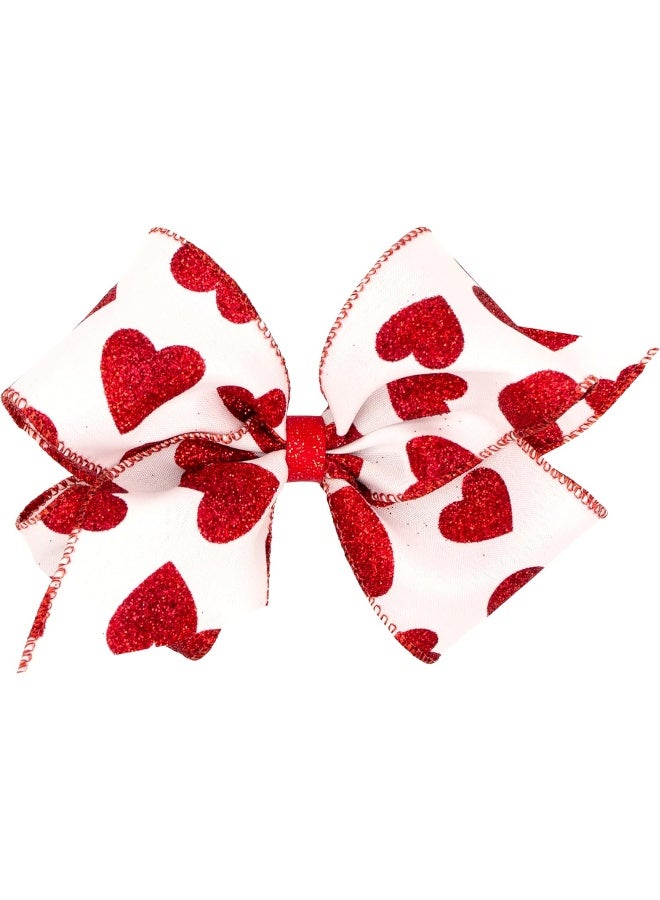 Wee Ones Girls' Valentines Day Hair Bow on WeeStay no-slip clip, Valentine Taffeta Glitter, King, White - Image 1